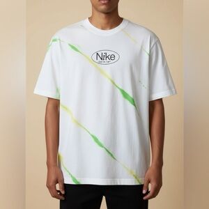 Nike Men's White Tee with Lime and Yellow Accents